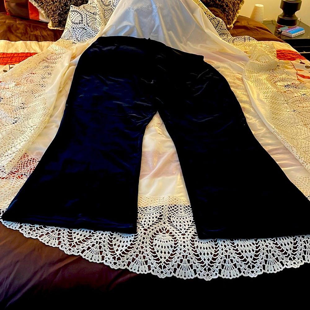 Black velvet wide leg pants